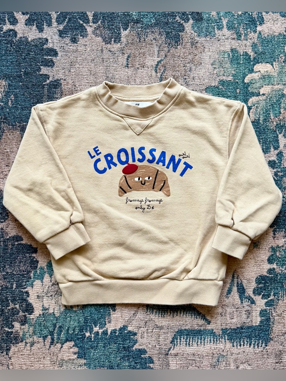 H&M Kids Embroidered French Croissant Crewneck Sweatshirt in Beige - 3/4T
